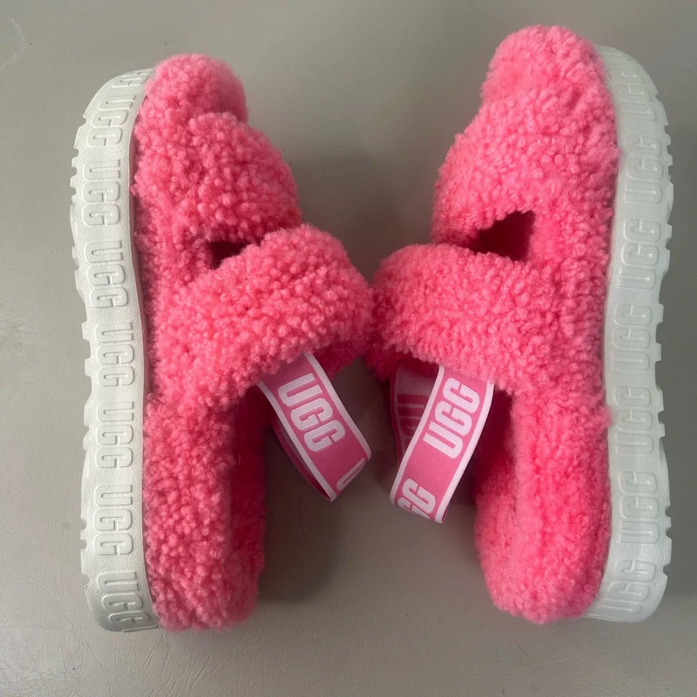 UGG Oh Fluffita Women's Shearling Slingback Platform Sandals Slipper Pink Size 8